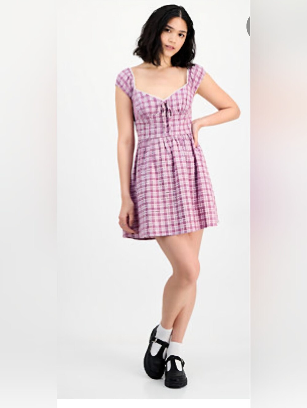 Kingston Lavender Plaid Sundress with Lace Trim